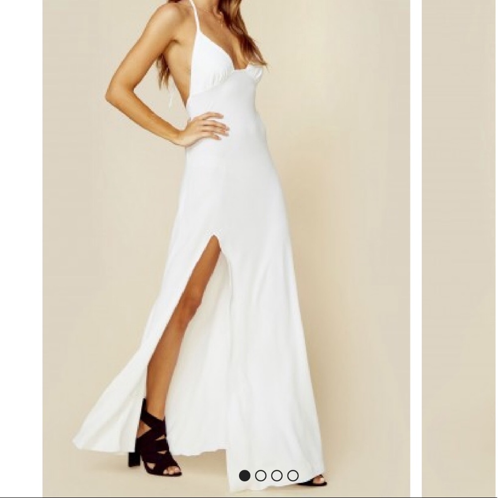 Planet Blue White One Slit Halter Maxi Dress